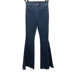 Saints & Hearts Bell Bottom Jeans Dramatic Flare Dark Wash Denim Size Small